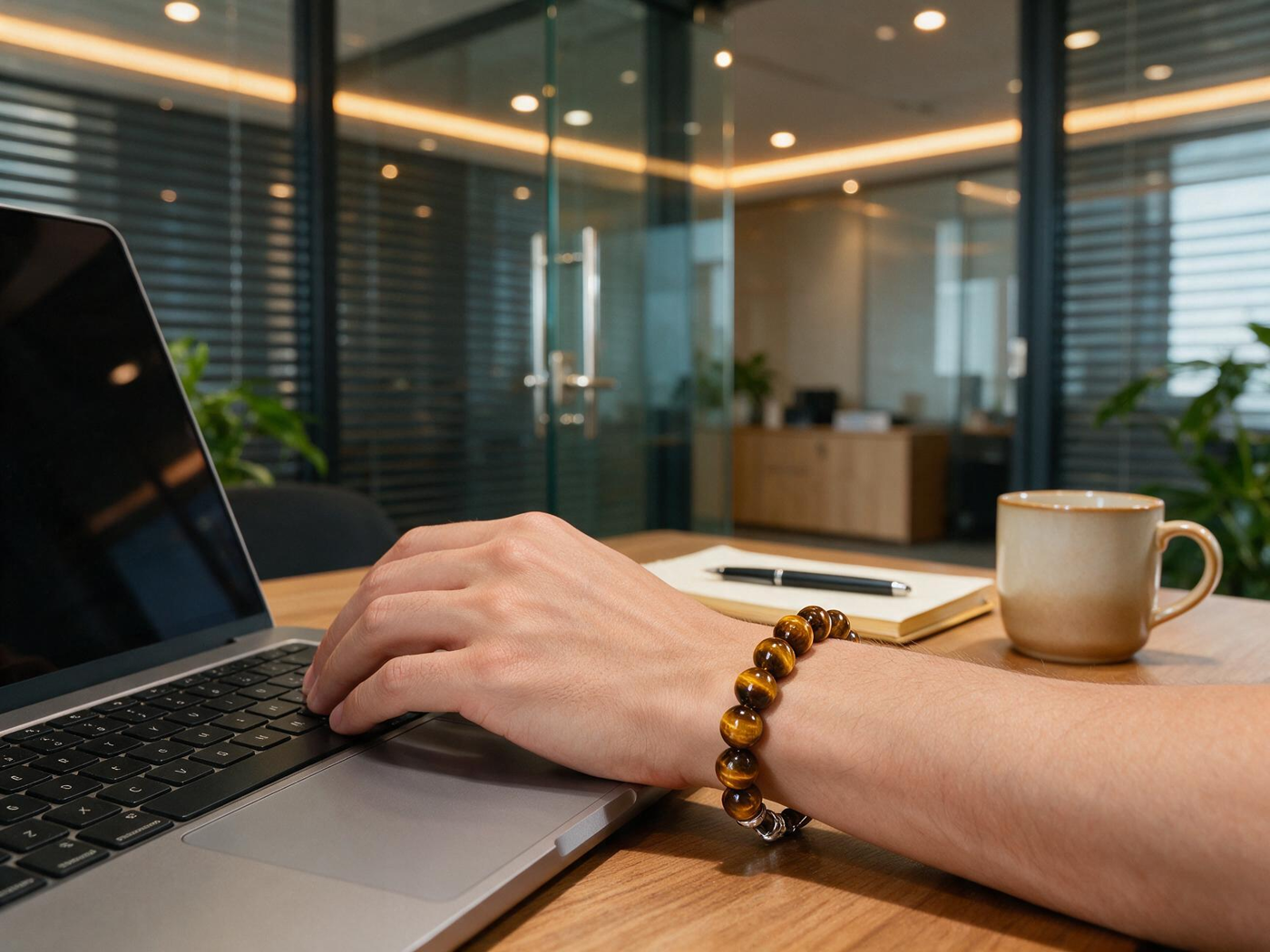 Tiger eye bracelet worn on wrist